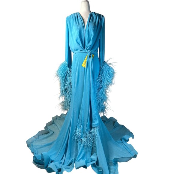 Bronx and Banco Geisha V Neck Gown in Teal X-Large New Womens Long Maxi Dress - Picture 6 of 16